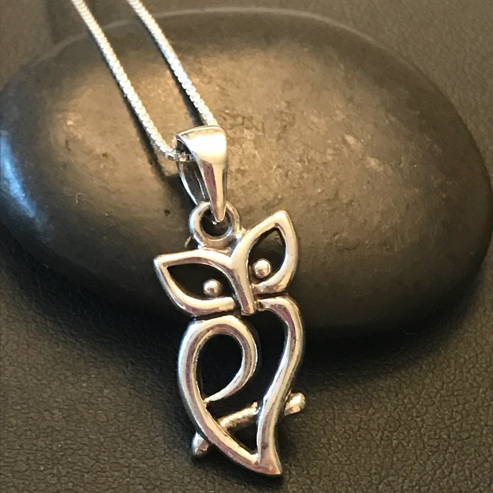 Sterling Silver Owl on a Branch Charm Necklace